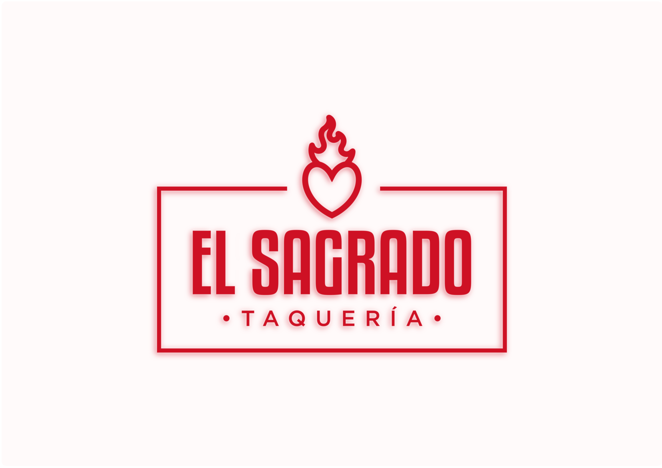 Logo efecto encendido de sagrado taquería en el fondo de la home.